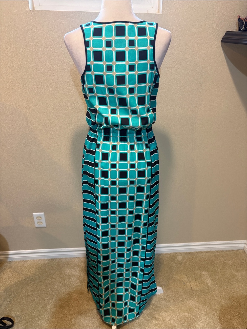 MICHAEL Michael Kors Teal and Black Geometric Print Maxi Dress - Picture 3 of 13